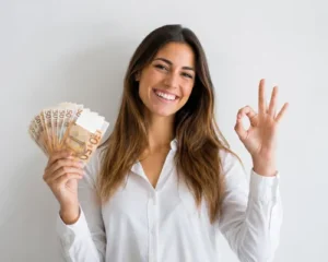 mujer ocn dinero en la mano